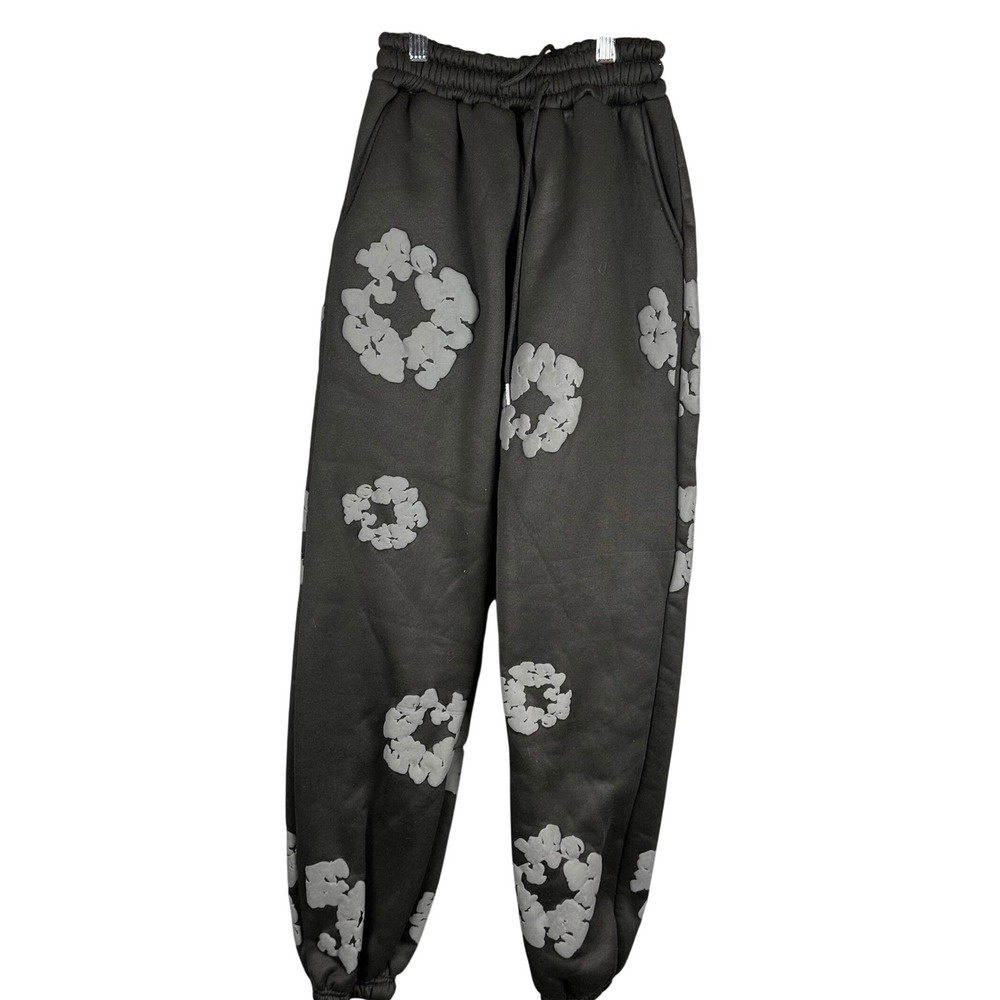 Denim Tears Cotton Wreath Sweatpants Black Grey Puff Print Joggers Mens 34x28